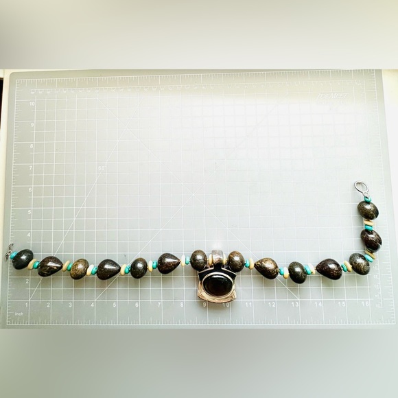 Vintage Simon Sebbag Designer Silver Turquoise Stone Necklace RARE - Picture 12 of 17